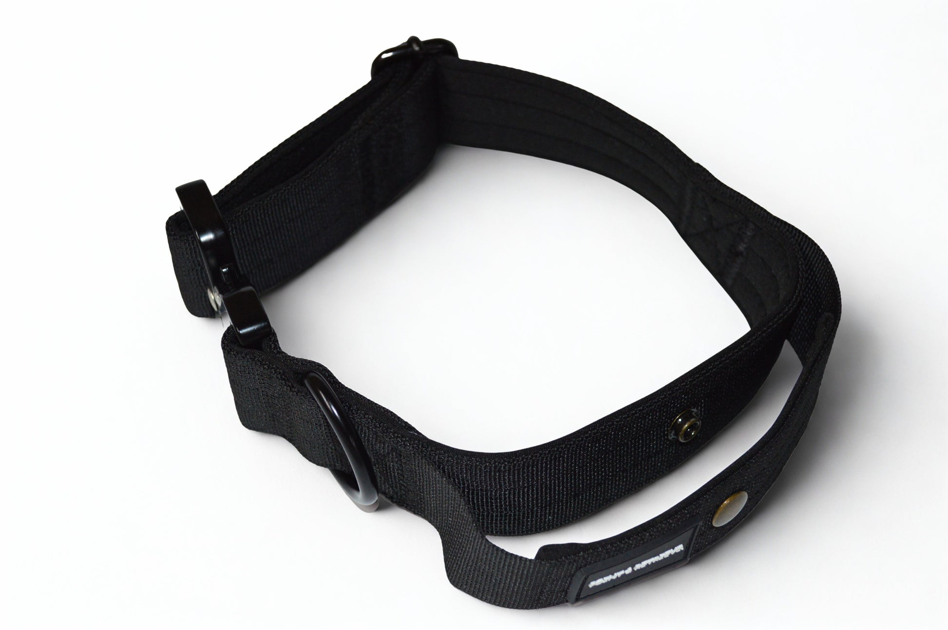 Black tactical dog collar on a white background. Control handle 