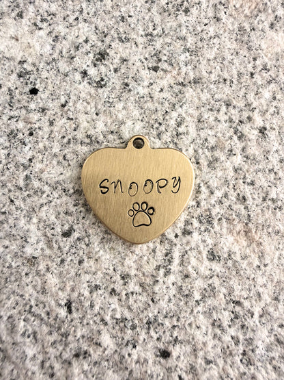 Custom Brass Hand Stamped Pet ID Tag - Heart
