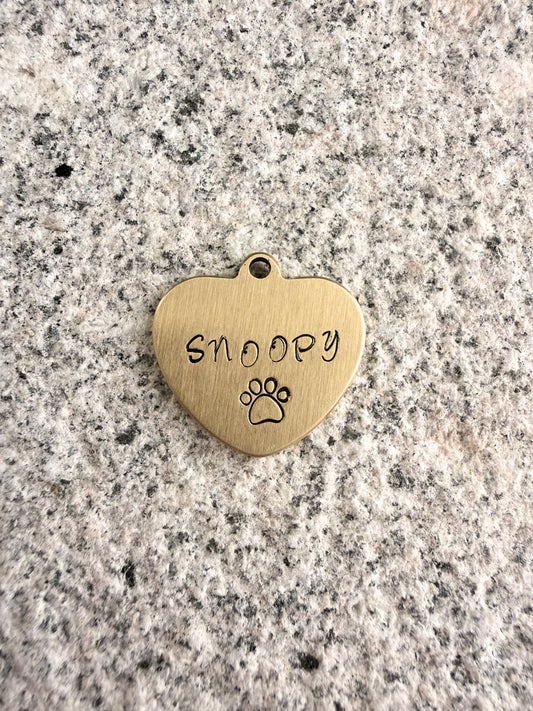 Custom Brass Hand Stamped Pet ID Tag - Heart